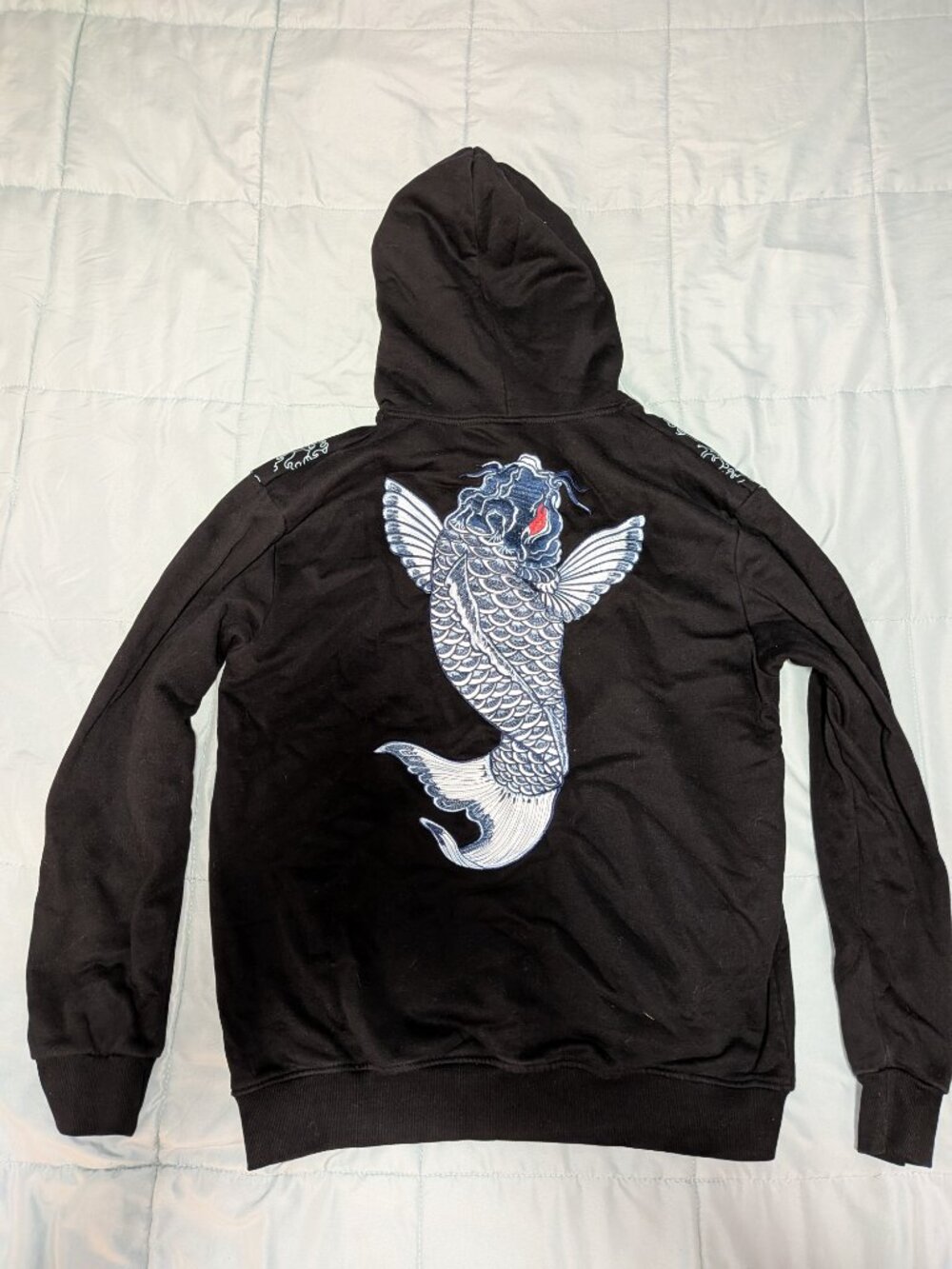 Koisea Japanese Blue Koi Carp Embroidered Sukajan Hoodie Like New
